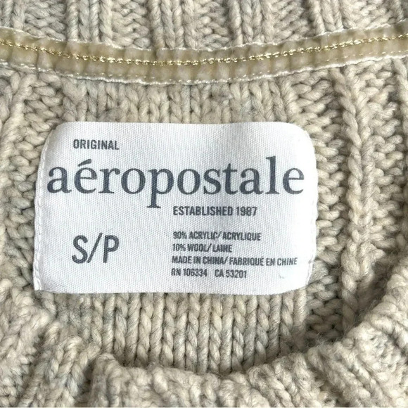 Cozy Aeropostale Wool Brown 3/4 Sleeve Button Down Cardigan Sweater - Size S - Picture 3 of 4